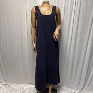 Claudia D Midi Sleeveless Dress Size Medium Navy Blue Side Slits Waffle Knit